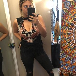 Born Wild open cut laced side tank top